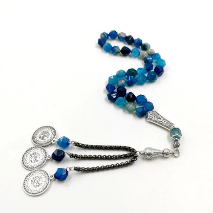 Natural Blue Agate(Aqeeq) Tasbih