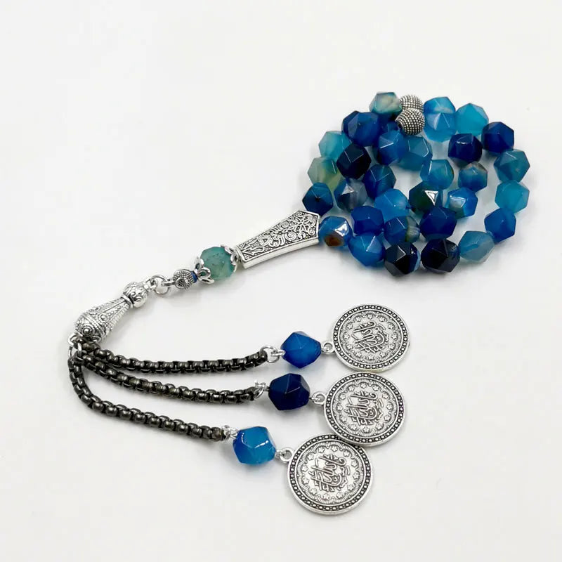 Natural Blue Agate(Aqeeq) Tasbih